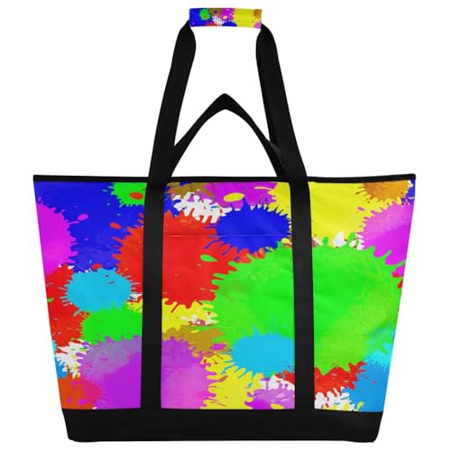 xigua Colored Lacquer Painting Insulated Reusable Grocery Bags, Large Heavy Duty Shopping Tote, Foldable Cooler Bag with Handles for Fruit Vegetable Clothes Toys and Picnic208