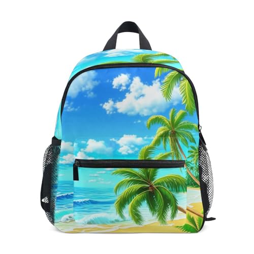 Toddler Girl Backpack, Tropical Beach Palm Trees Travel Bookbag Mini Kids School Bag, 3-8 Years