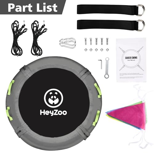 Image of HeyZoo Tree Swing, Saucer Swing 40 Inch for Kids, 900lbs Weight Capacity, with Adjustable Hanging Straps, for Backyard and Outdoor Playground, Gray