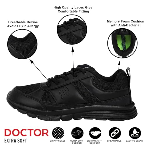 Image of DOCTOR EXTRA SOFT Lightweight EVA Unisex-Child /Kids /Adults Black & White School Uniform Shoe with Memory Foam Cushion & Laces| Sports,Formal,Casual,Running|Comfortable | Durable & Anti-Skid D-3006