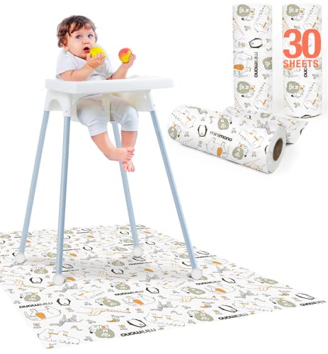 Image of Minimono Baby Splat Mat for Under High Chair - 30 Pcs Disposable and Waterproof Splash Mats - 40"x47" Multipurpose Activity Mat for Picnic, Arts and Crafts - Baby Led Weaning Supplies (Penguins)
