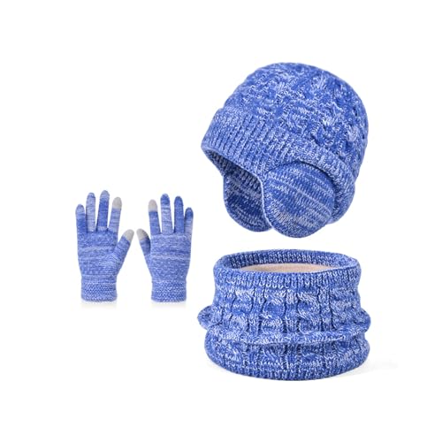SPONGL Winter Hat Gloves Scarf Set Girls Boys Fashion Caps with Earflaps Neck Warmer Gaiter Mittens Warm Accessories