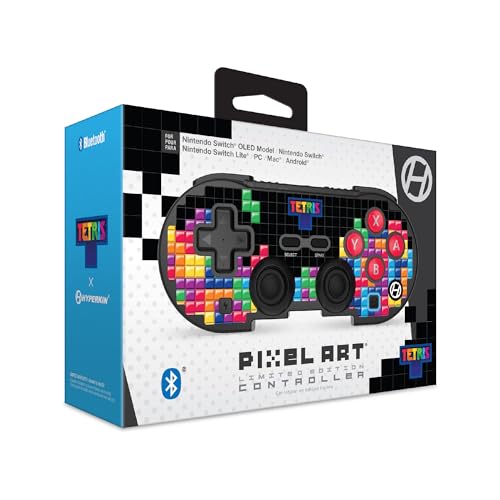 Image of Hyperkin Limited Edition Pixel Art Bluetooth Controller Official Tetris Edition - Officially Licensed - For Nintendo Switch /Oled, PC, Mac, Android, iOS (Tetrimino Stack)