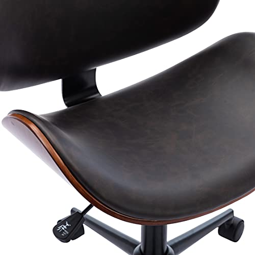 Civama Home Office Desk Chair, Modern Living Room Chair, Minimalist Comfortable Upholstery Chair With Black And Brown Mix Pu Leather Cushion And Back Support, Bentwood And Pu Leather Swivel Chair #TOP4