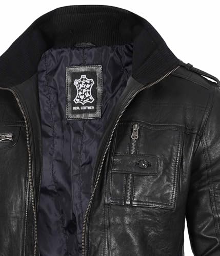 Image of Blingsoul Stylish Black & Brown Cafe Racer Leather Jacket For Men - Real Lambskin Leather Motorcycle Jacket Mens