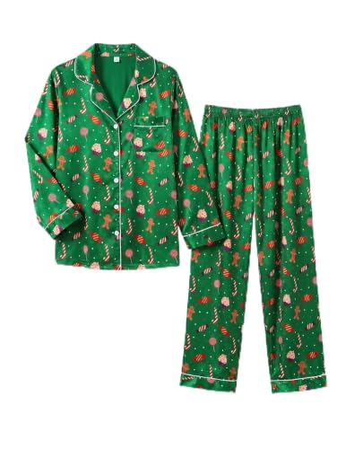Image of Ekouaer Women Satin Pajamas Set Classic Button Down Long Pjs Set