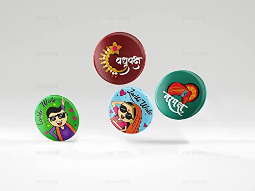 Image of Ladkiwale | Team Bride |Wedding Badges (props)|Batches for Wedding, Bachelor party, Reception party and Events| Pin Button Badges |Multicolour| Size 58mm