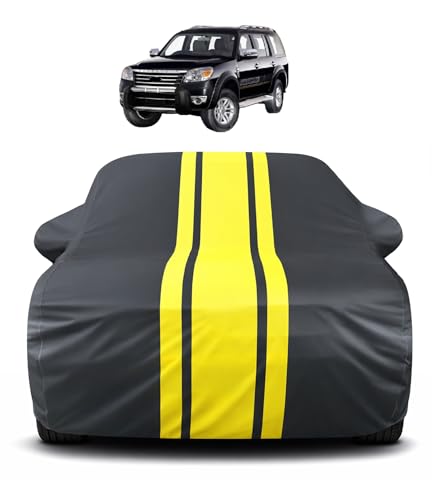 Image of Auto Hub Car Cover Compatible with Ford Endeavour (Model : 2015-2018) with Mirror Pocket, Soft Cotton Lining, Endeavour Car Cover Waterproof - Yellow-Black