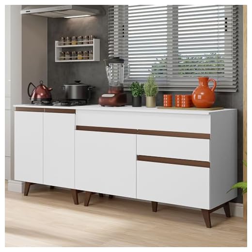 Kit com 2 Balcões de Cozinha Madesa Reims 4 Portas 1 Gaveta (com Tampo) - Branco