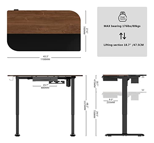 Fenge Electric Height Adjustable Standing Desk - 48 Inches Quick Install Stand Up Desk -Sit Stand Desk With Whole Piece Desktop For Home Office，Black+Brown #TOP4