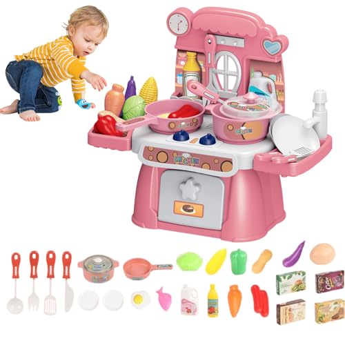 Jorzer Juego de Cocina para niños con Utensilios de Cocina y Comida, 24 Piezas fingen Juego de para niños de rol con Sonido, luz y Agua para los más de 3 años, no Incluye batería.