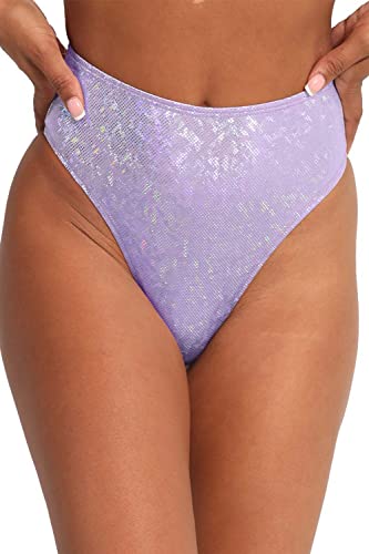 Glitter Rave Outfits For Women - Festival Sexy Scoop Neck Underboob Cutout Crop Top High Waist Bottom Bikini Set (Purple,Xs,1302A) #TOP4
