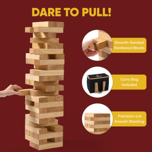 Image of Giant Stacking Tower Game - Stacks Up to 5FT - Premium Wooden Blocks Stacking Tower Game for Family Party, BBQ & Lawn Games - Natural