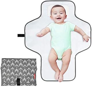 BABEYER Portable Nappy Changing Mat, Large Travel Baby Changing Mat with Head Cushion for Home Travel Outside, Grey