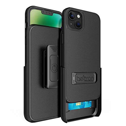 Étui pour iPhone 14 Plus coque intégrale mince clip ceinture holster béquille