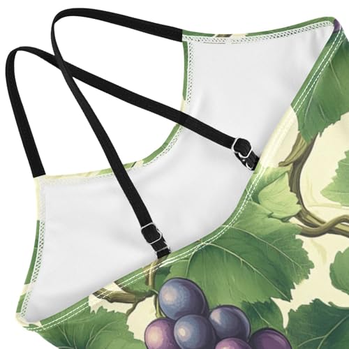 Pigsaly Girls One Piece Swimsuits Tropical Green Leaves Fruits Summer Purple Grapes Kids Cross Back Swimwear Bathing Suit 3T4