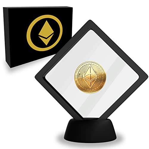 innoGadgets Medaglia Ethereum con Supporto | Confezione Regalo di Classe | Cornice Elegante con Effetto fluttuante | Colore Nero