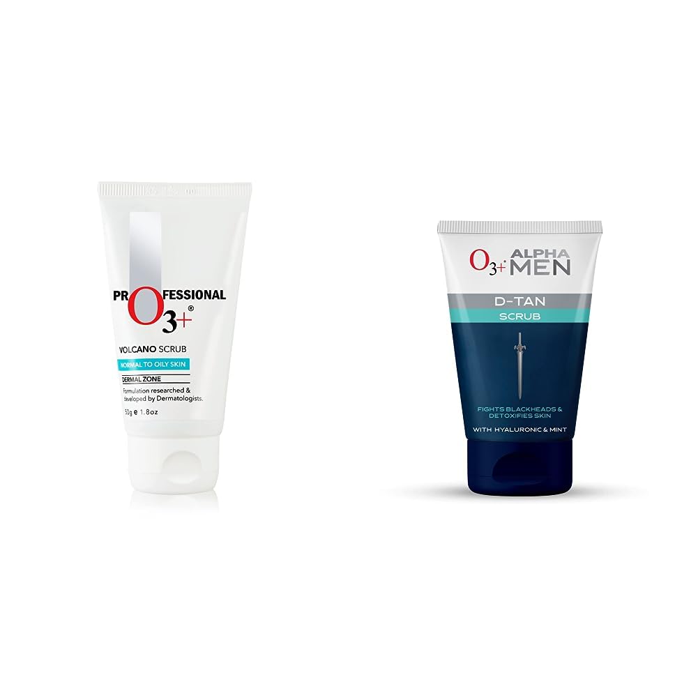 O3+ Volcano Scrub (50G) & O3+ ALPHA MEN Acno D-TAN Scrub With Hyaluronic & Mint 50g - Detan Scrub for TAN removal Combo-image-36