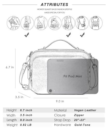 Image of Crossbody Bag,Convertible Top Handle Purse and Satchel for Women | Soft vegan leather; multi pockets; fits A5,iPad mini,long wallet; lightweight organizer for work, travel and weekends