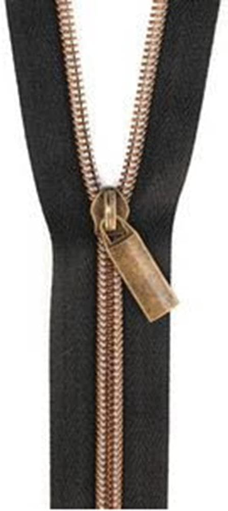 Sallie Tomato #5 Zippers by the Yard - Black Tape Antique Teeth