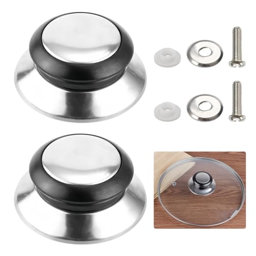 2 Piezas Pomo Tapa Cacerola, Perillas Recambio Tapadera con Tornillos, Universal Tapa Olla Pomo, Resistente al Calor, Perillas para Tapa de Cacerola, Tirador para Tapa de Olla de Acero Inoxidable