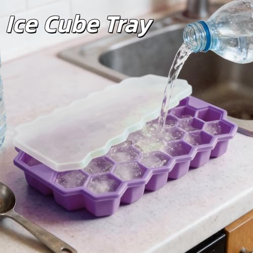 Bandejas para cubitos de hielo con tapa - silicona multicolor miniatura 2