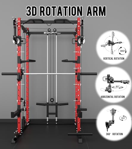 Image of Eonfit E5 Smith Machine with Leg Press for Home Gym | Functional Trainer Power Rack Power Cage With Pivot Arms Lat Cable Crossover Pulley System All In One For Garage Apartment