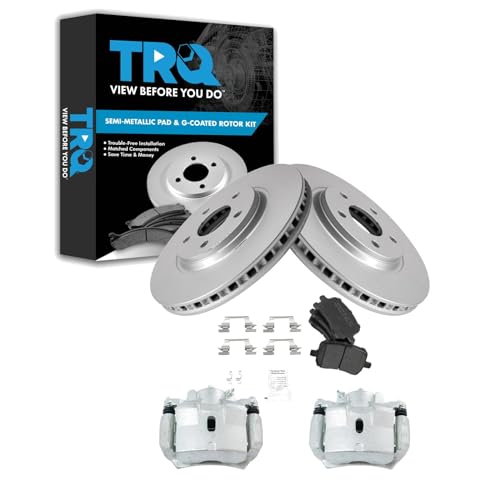 Image of TRQ Front Brake Pad and Rotor Set Semi Metallic G Coated Rotors Calipers | For 2007-2012 Chevrolet Malibu 2007-2010 G6 2007-2009 Aura