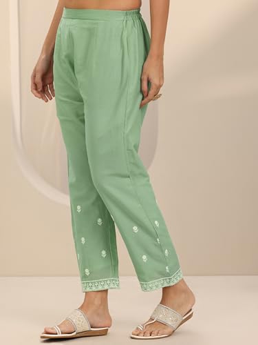 Image of Libas Embroidered Cotton Straight Kurta With Trouser and Dupatta