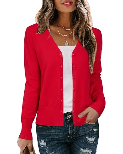 Arach&Cloz Cardigans for Women UK Lightweight Ladies Tops Button Down Short Shrugs Knitwear Red, M Arach&Cloz Cardigans for Women UK Lightweight Ladies Tops Button Down Short Shrugs Knitwear Red, M