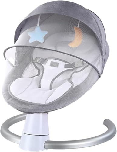 Electric Baby Bouncer with Bluetooth Baby Bouncer Chair with 5 Swing Speed 3-Stage Timer and Remote Control Portable Swing Chair from Birth for Newborn Boys Girls (Light Grey)