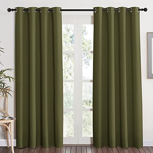 NICETOWN Blackout Curtain Blind Window Panel - (Olive Green Color) Home Decor Window Treatment Drape Modern Design Drapery for Patio Door Room, 52Wx84
