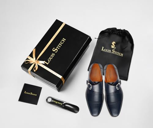 Image of LOUIS STITCH Men's Formal Shoes | Italian Leather Double Monk Strap Handcrafted | Stylish Slipon Shoes for Business, Formal, (LSRXSM)