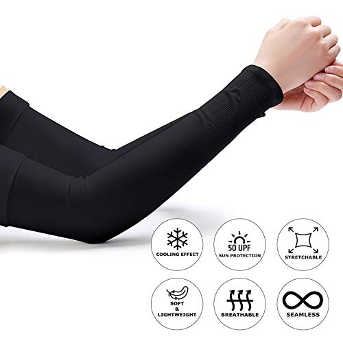2 Pairs Arm Sleeves for Men Women Youth, Cooling Sun Sleeves Outdoor Indoor(Yellow)