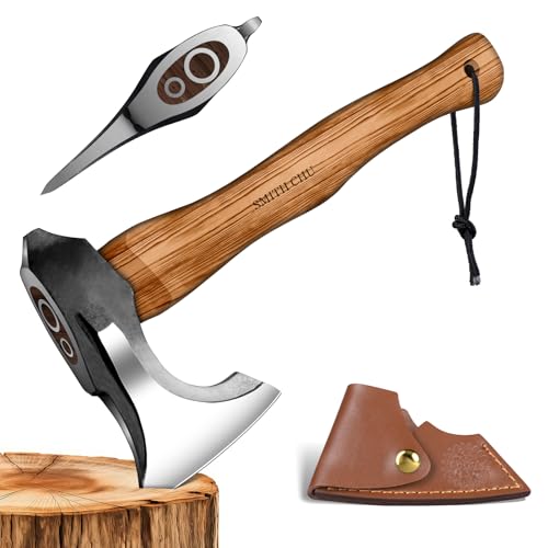 SMITH CHU Outdoor Axt, Beil Holz Spalten für Garten, Handgeschmiedet Handbeil aus Hochgekohlter Stahl, Bushcraft Axt mit Scheide, Geschenke für Männer