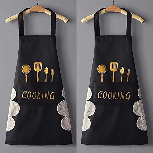 Obekann 2 Pack Kitchen Apron For Women With Hand Wipe Pockets, Unisex Cooking Chef Apron Waterproof Hand-Wiping, Aprons For Cooking Painting Housework Best Gift For Housewarming Holidays #TOP7
