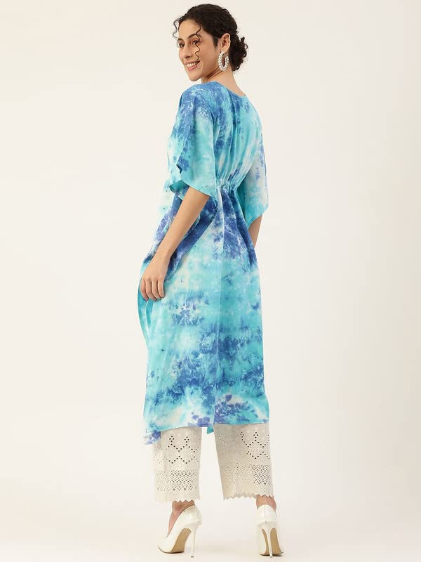 Image of Maaesa Women Handcrafted Tie & Dye Rayon Crepe Kaftan Kurta | Casual Wear | Flowy Kaftan Style | Lightweight & Breathable Fabric