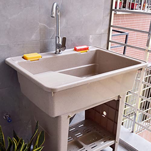 Lavandino portatile autoportante in plastica, versatile per lavanderia e pulizia, per bagno, garage, fattoria, officina e uso esterno, durevole e facile da pulire