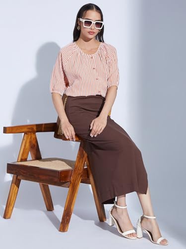 Image of Selvia Women Textured Crepe Printed Top Regular fit Shirt Style Top Round Neck Half Sleeve Stylish Top