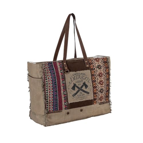 Myra Bag Western Leather Weekender Bag for Women, Upcycled Canvas Shoulder Bag - Vintage Journeys2