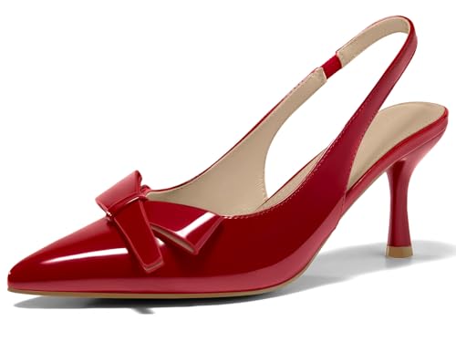 Coutgo Womens Slingback Kitten Heels Bow Closed Pointed Toe Pumps Slip on Office Work Dress Shoes