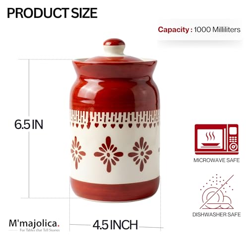 Image of Orange Jhalar Ceramic Handglazed Pickle Jars Set of 1-1000 ML Each | 1 kg Achaar Martban Barni Jar with Lid | Ceramic Storage Jar Container Pickle /Achar, Chatney