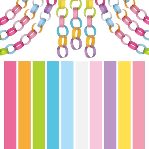 BOUBONI 600 Pieces Paper Chains Paper Strips 1 x 7 Inch for Birthday Party Decorations DIY Crafts Favors (Macarons Colors)