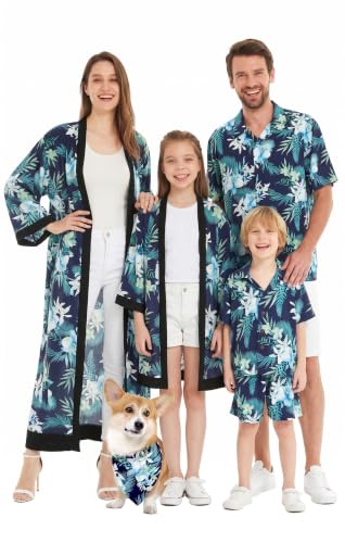 Image of Family Matching Hawaiian Clothes, Orchid Breeze Navy | Lightweight 100% rayon • Family matching outfits • Beach vacations • Luaus • Cruises • Family photos