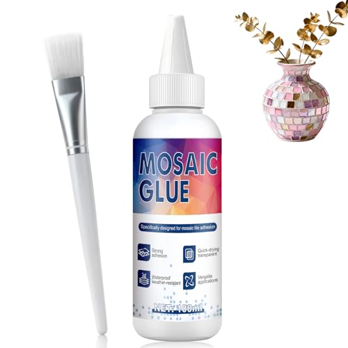 NoxGule Mosaikkleber, Keramik Kleber, Bastelkleber, Langlebig und Robust,Wasserdicht, Geeignet für Verschiedene Mosaikmaterialien, Einschließlich Glas, Keramik, Stein, Kunststoffe,100ml, Weiß