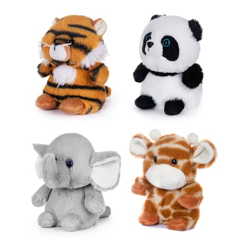 My Oli 5" Forest Animal Plush Set - Panda, Elephant, Giraffe & Tiger Bundle For Kids & Babies (Pack Of 4) #TOP5