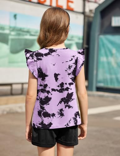 Image of Arshiner Girls Shirts Ruffle Short Sleeve Summer Cute Casual Crewneck Tops Blouse Tee