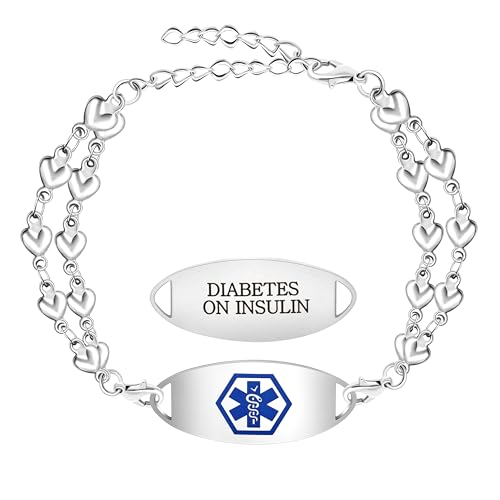 Uloveido Insulinpflichtiger Diabetes-Graviertes Armband – Herzpaar-Kettengestaltung, Individueller Gesundheitshinweis für Insulinanwender Y4026