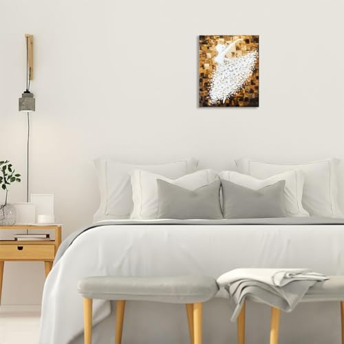 Fokenzary Handgemaltes weißes Balletttänzerin, modernes abstraktes Leinwandgemälde für Wohnzimmer, Schlafzimmer, Wanddekoration, gerahmt, fertig zum Aufhängen (M)