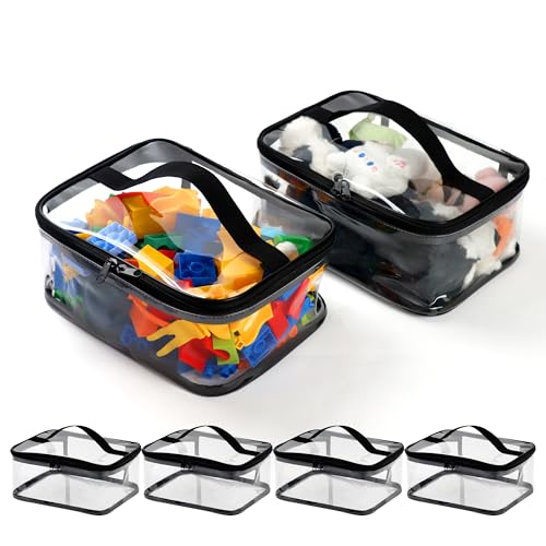6 Packs Clear Toy Storage Bags with Zipper, 9.5x7x4 Inches Waterproof Reusable Toy Organizer Bags for Small Toys, Building Blocks, Foldable Transparent PVC Storage Pouches for Home, Travel by EMOMAS - Used condition - US$18.39